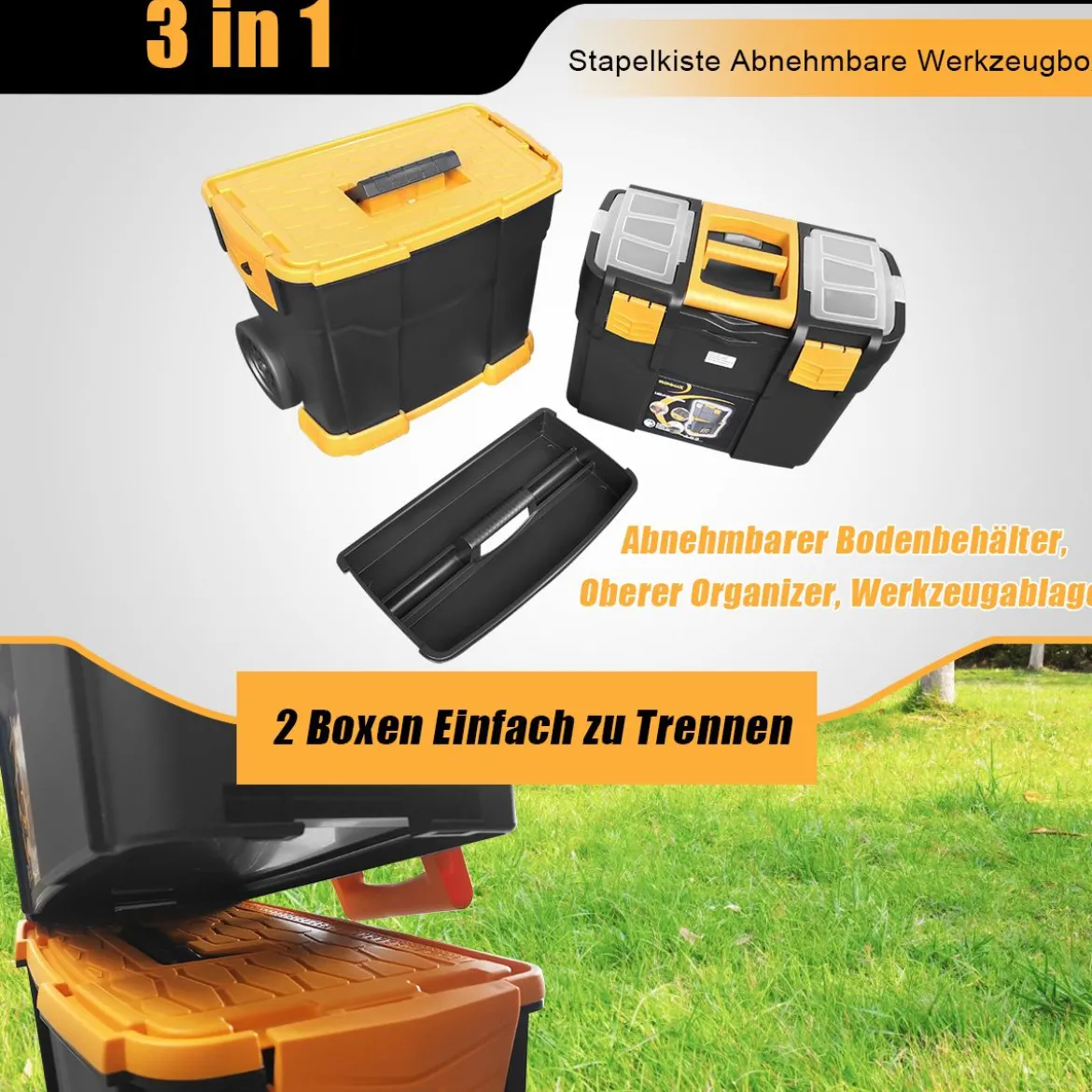 Rollender stapelbarer Werkzeugkasten robuster mobiler Werkzeugkasten mit abnehmbarer Aufbewahrungstruhe
