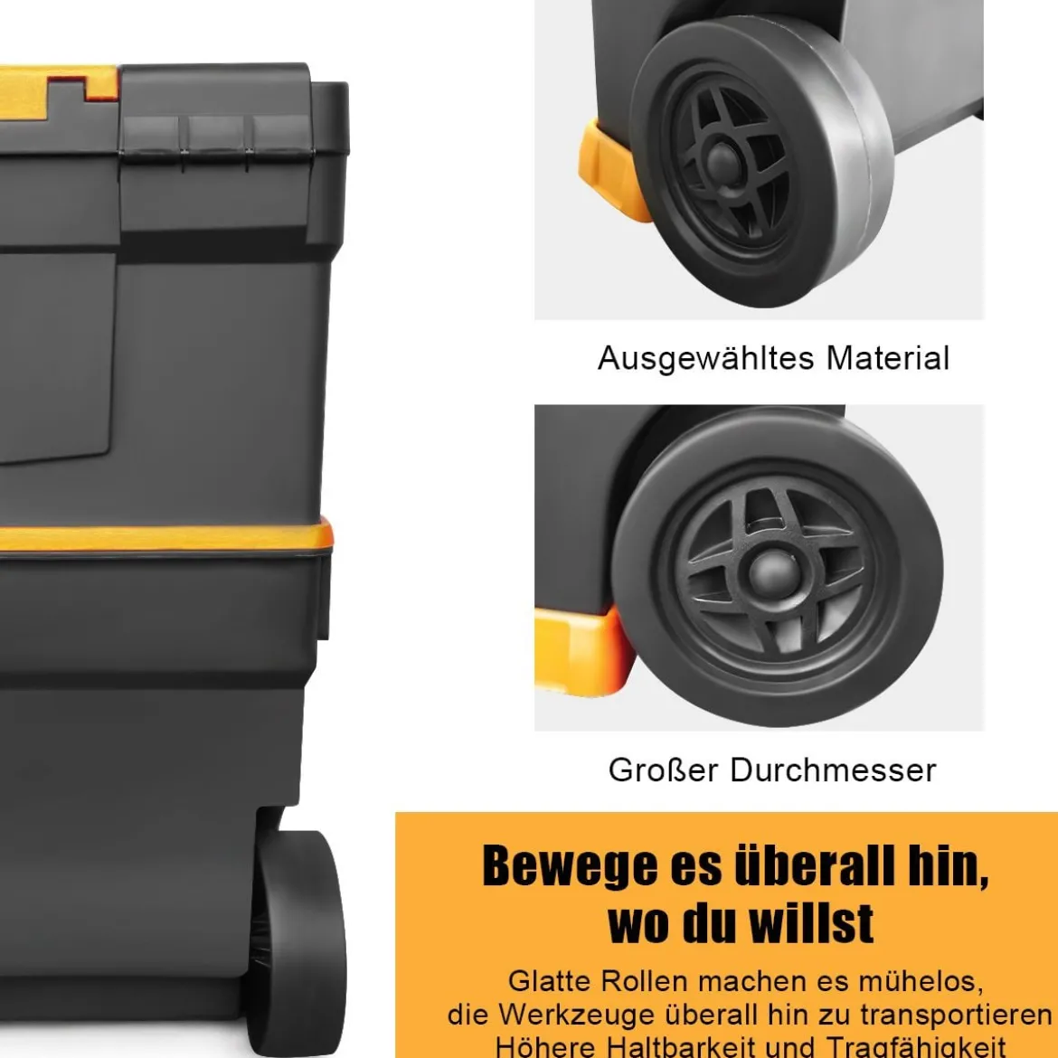 Rollender stapelbarer Werkzeugkasten robuster mobiler Werkzeugkasten mit abnehmbarer Aufbewahrungstruhe