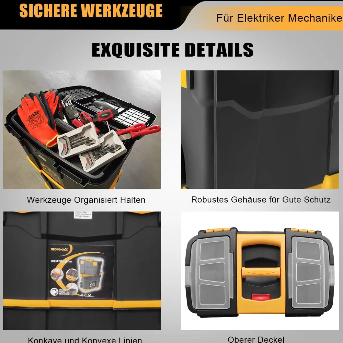 Rollender stapelbarer Werkzeugkasten robuster mobiler Werkzeugkasten mit abnehmbarer Aufbewahrungstruhe