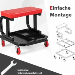 Rollender Werkstatthocker mit Werkzeugablage 150 kg Tragfähigkeit