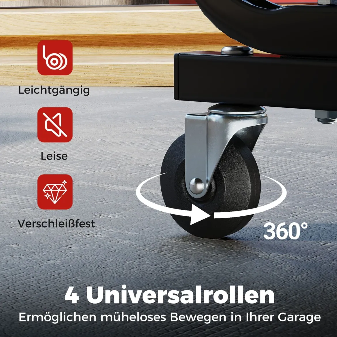 Rollender Werkstatthocker mit 185 kg Tragfähigkeit gepolsterter Mechanikersitz mit Schublade Rot