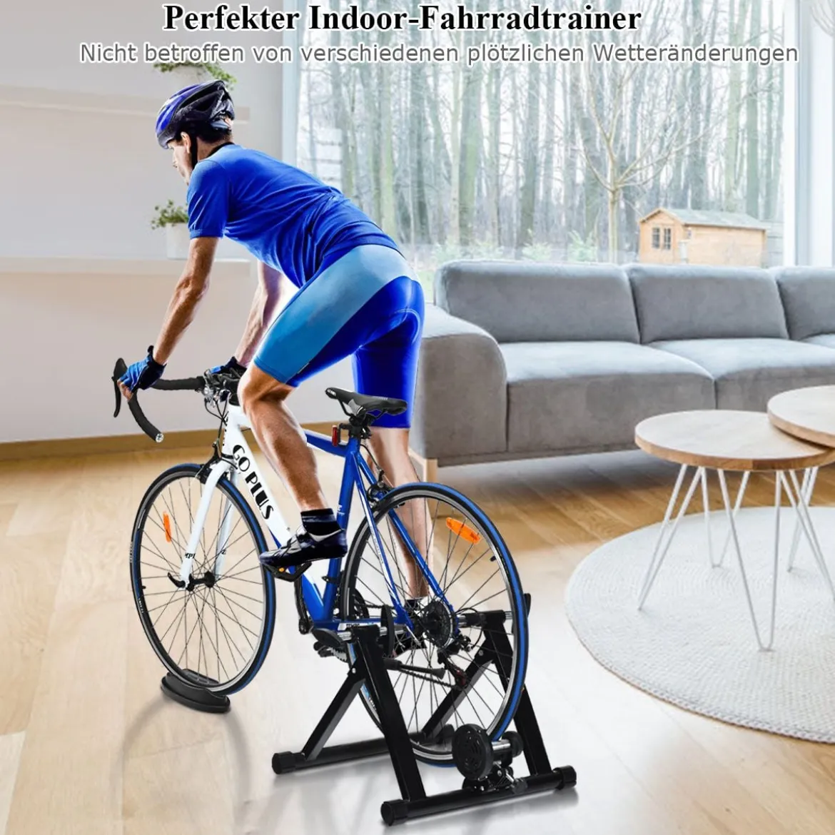 Rollentrainer klappbar Cycletrainer aus Stahl Fahrradtrainer Schnellspannhebel und Double-Locking-System Schwarz