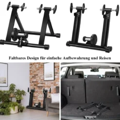 Rollentrainer klappbar Cycletrainer aus Stahl Fahrradtrainer Schnellspannhebel und Double-Locking-System Schwarz