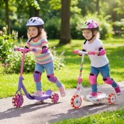 Roller Kinder Dreirad Kinderroller mit Leuchtenden LED-Rädern für Kinder ab 2 Jahren Lila