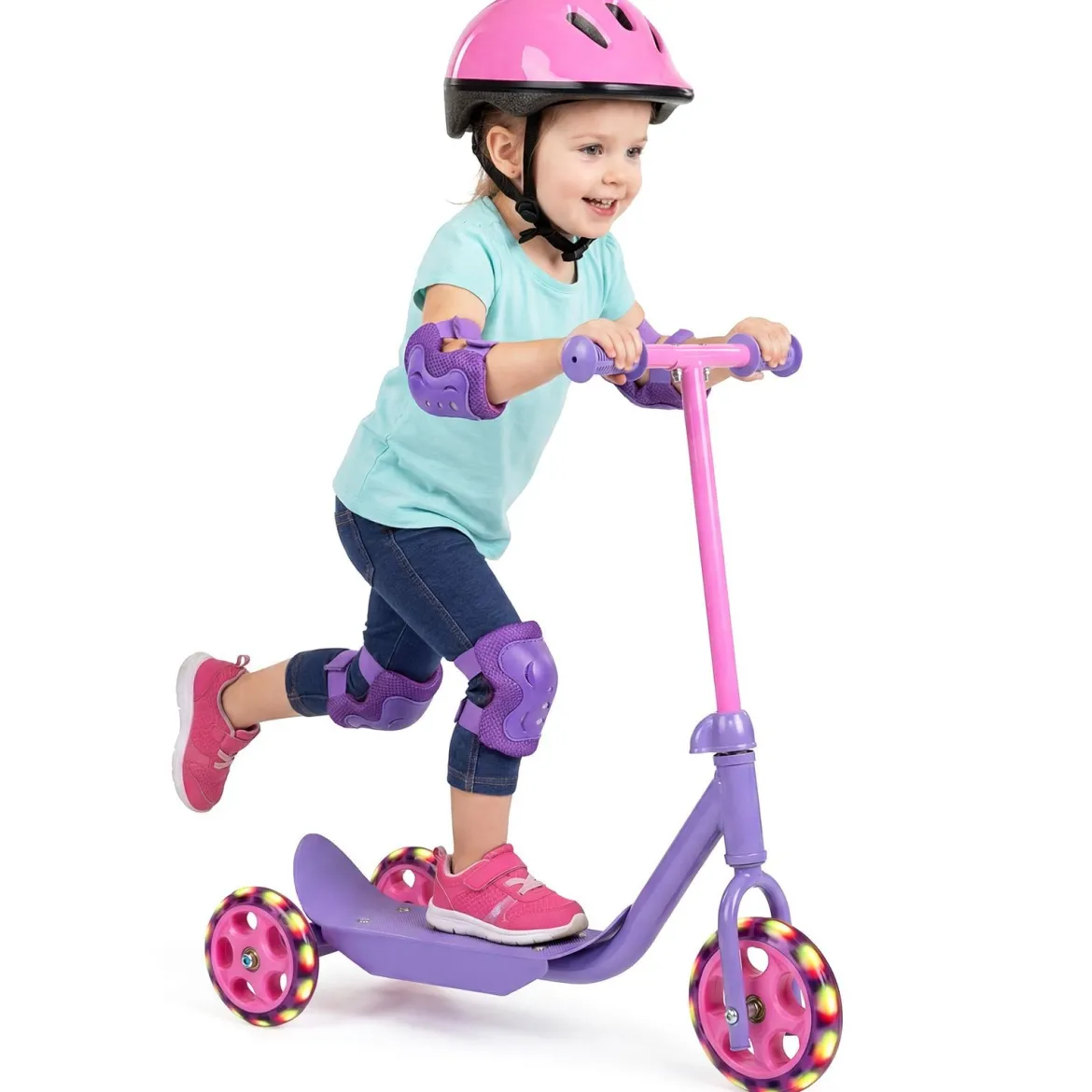 Roller Kinder Dreirad Kinderroller mit Leuchtenden LED-Rädern für Kinder ab 2 Jahren Lila