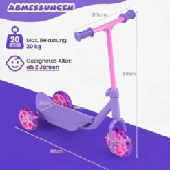 Roller Kinder Dreirad Kinderroller mit Leuchtenden LED-Rädern für Kinder ab 2 Jahren Lila