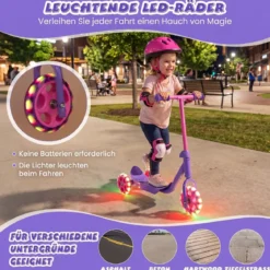 Roller Kinder Dreirad Kinderroller mit Leuchtenden LED-Rädern für Kinder ab 2 Jahren Lila