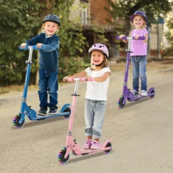 Roller Kinder klappbar Kinderroller mit LED-Räder Lenker Ständer & Tragegurt Scooter Lila