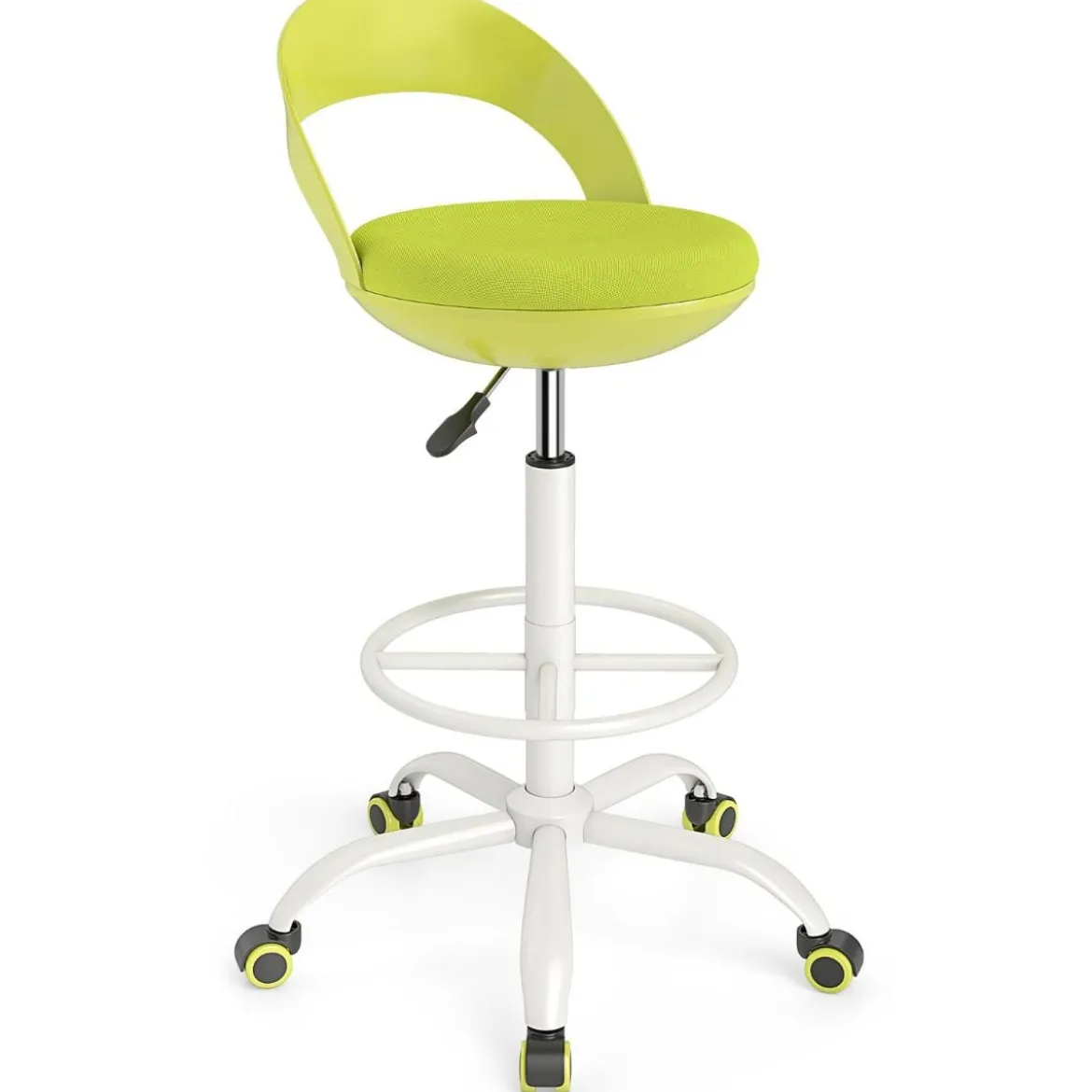 Rollhocker Höhenverstellbar Drehhocker mit Rollen 88-100 cm Arbeitshocker mit Kunstleder bezogener Sitz Grün