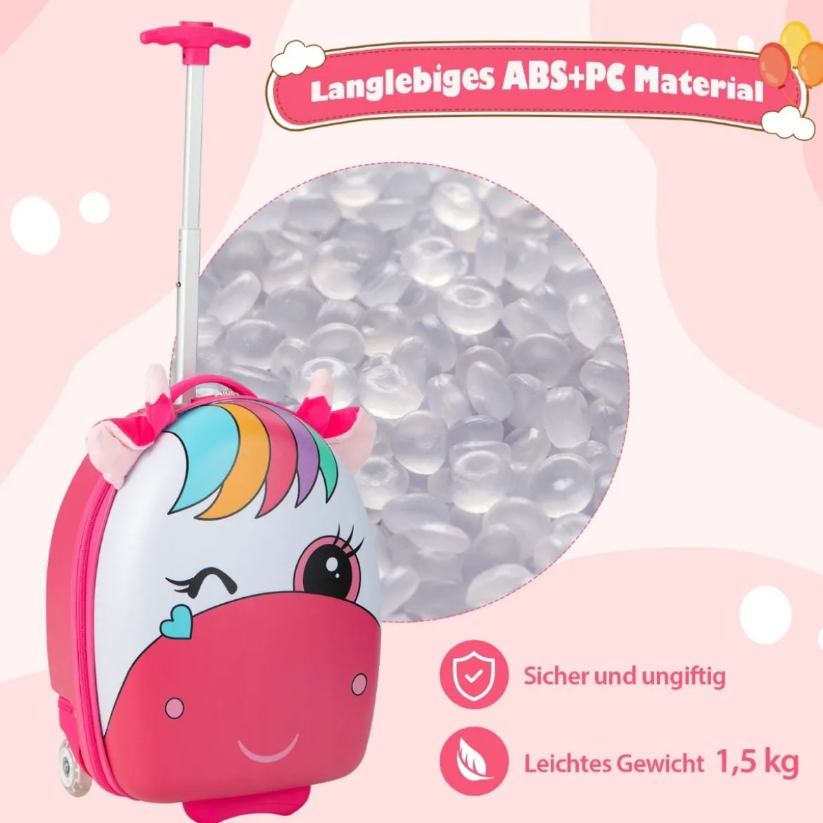 Rollkoffer Hartschalen-Handgepäck für Kinder 33 x 22 x 45 cm Rosa