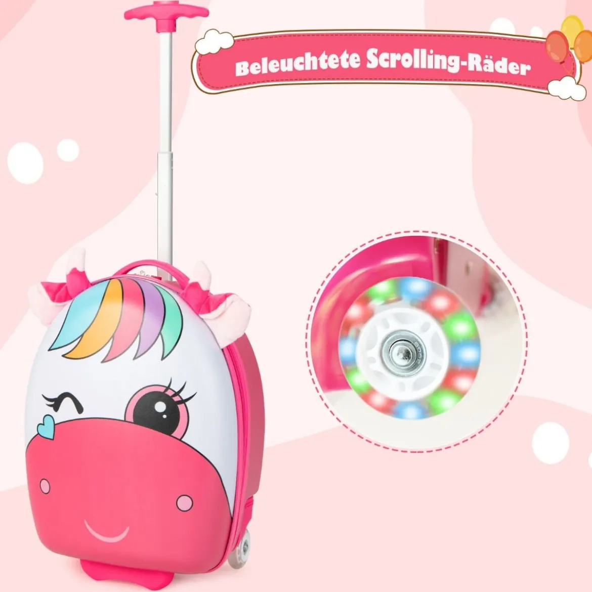 Rollkoffer Hartschalen-Handgepäck für Kinder 33 x 22 x 45 cm Rosa