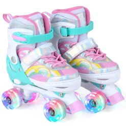 Rollschuhe Kinderrollschuhe mit 4 Verstellbarer Größen & 2 LED-Leuchträdern Quad Skates S/M/L