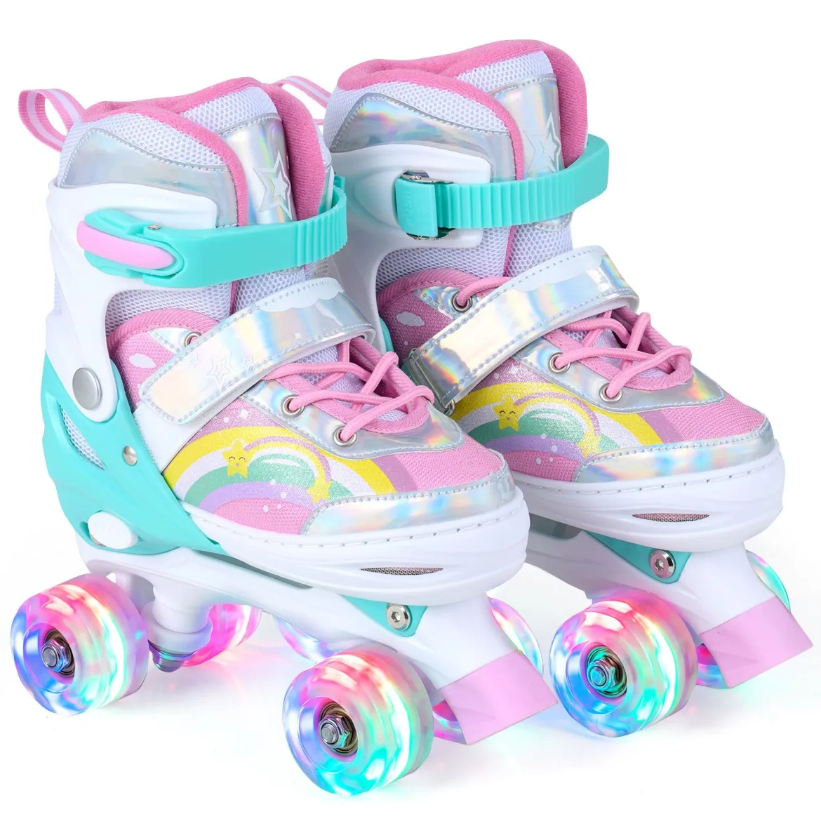 Rollschuhe Kinderrollschuhe mit 4 Verstellbarer Größen & 2 LED-Leuchträdern Quad Skates S/M/L