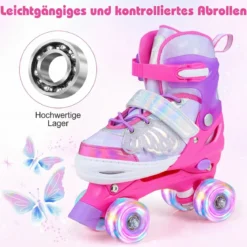 Rollschuhe Verstellbar in 4 Größen EU 34-37 Quad Skates mit 4 euchtenden Rädern Blau/Rosa