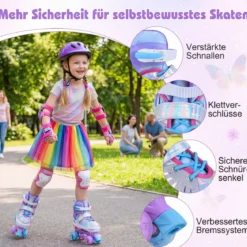 Rollschuhe Verstellbar in 4 Größen EU 34-37 Quad Skates mit 4 euchtenden Rädern Blau/Rosa