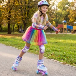 Rollschuhe verstellbar in 4 Größen EU 38-41 Quad Skates mit 4 Leuchtenden Rädern Blau/Rosa