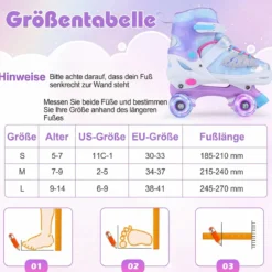 Rollschuhe verstellbar in 4 Größen EU 38-41 Quad Skates mit 4 Leuchtenden Rädern Blau/Rosa