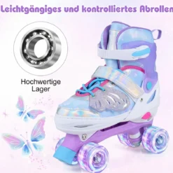 Rollschuhe verstellbar in 4 Größen EU 38-41 Quad Skates mit 4 Leuchtenden Rädern Blau/Rosa