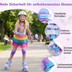 Rollschuhe verstellbar in 4 Größen EU 38-41 Quad Skates mit 4 Leuchtenden Rädern Blau/Rosa