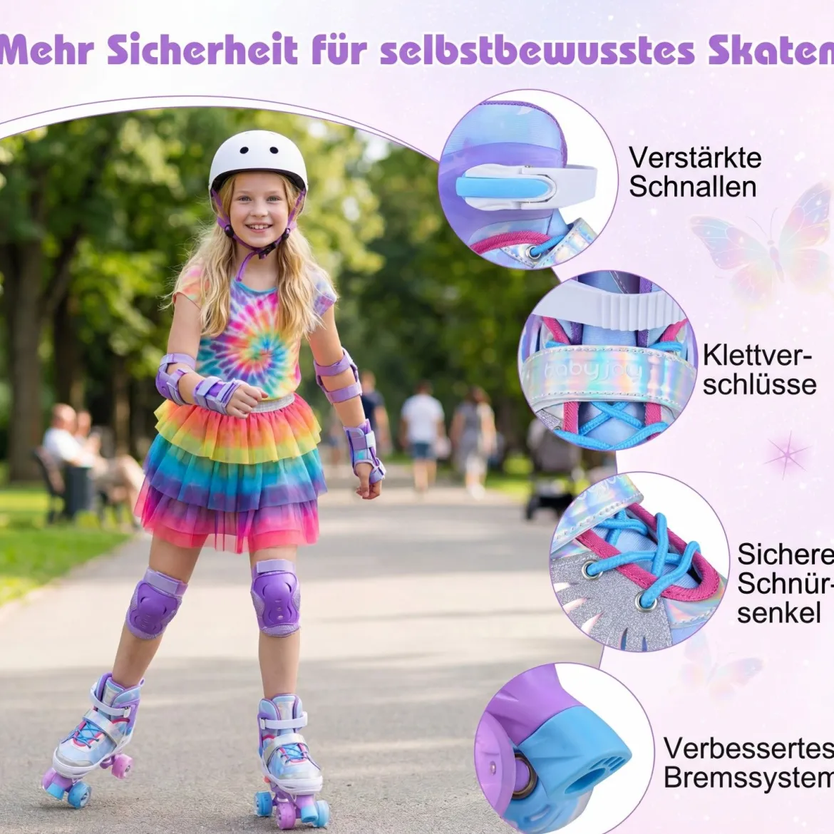 Rollschuhe verstellbar in 4 Größen EU 38-41 Quad Skates mit 4 Leuchtenden Rädern Blau/Rosa