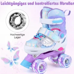 Rollschuhe Verstellbar in 4 Größen EU 30-33 Quad Skates mit 4 Leuchtenden Rädern Blau/Rosa