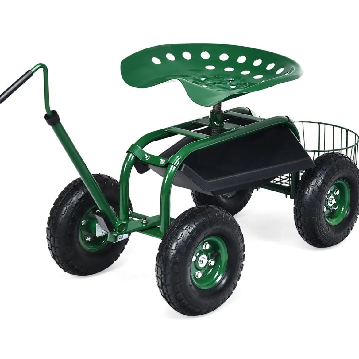 Rollsitz mit Rollen & Ausziehbarem Griff & Korb 360° Drehbare Gartenwagen Gartensitz Gartenrollsitz