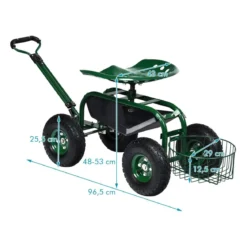 Rollsitz mit Rollen & Ausziehbarem Griff & Korb 360° Drehbare Gartenwagen Gartensitz Gartenrollsitz