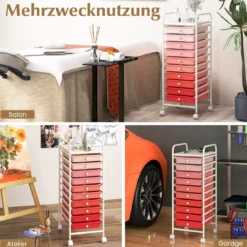 Rollwagen Bad Rollcontainer Beistellwagen mit 10 Schubladen Transparent/Bunt/Schwarz/Gelb 33 x 37 x 86 cm