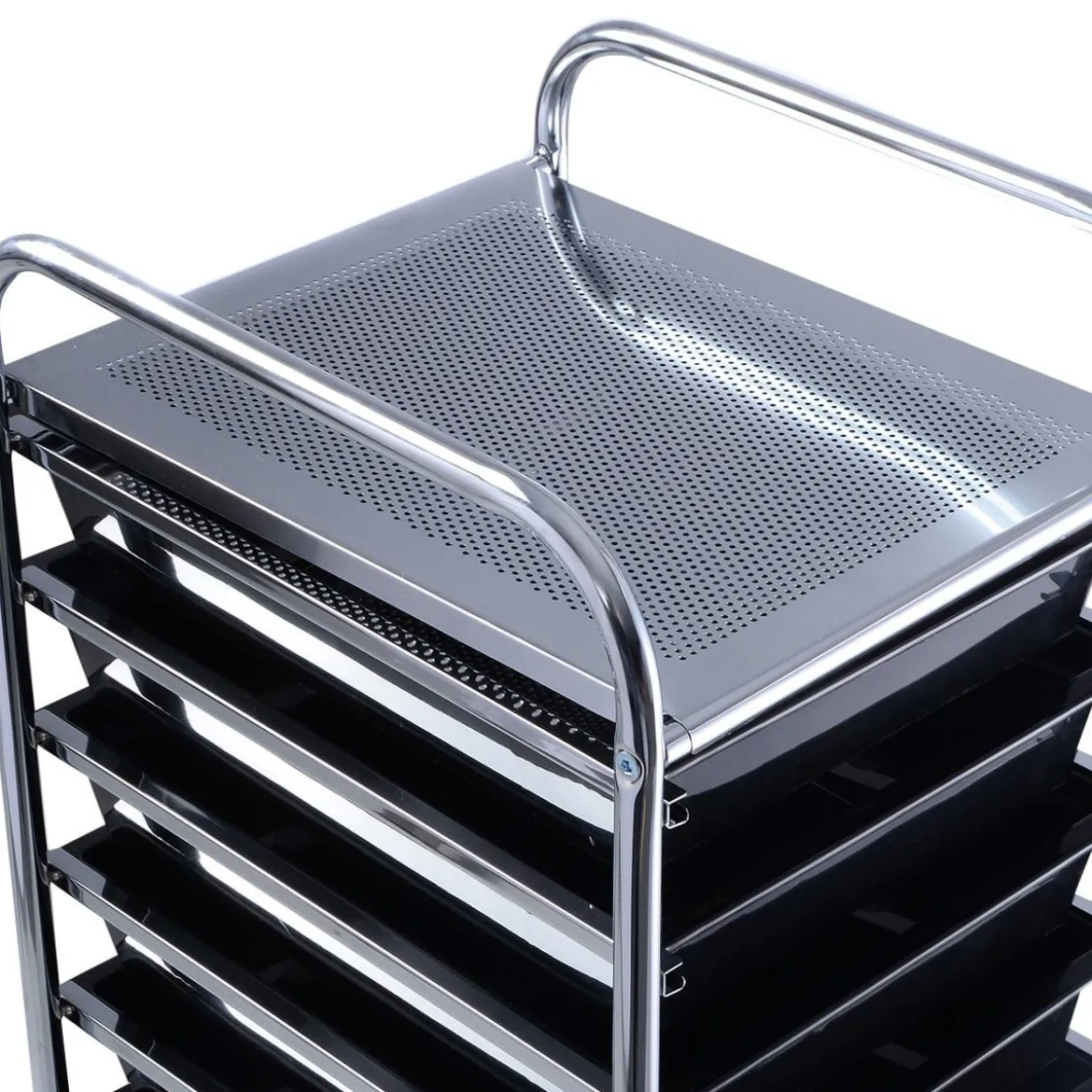 Rollwagen Bad Rollcontainer Beistellwagen mit 10 Schubladen Transparent/Bunt/Schwarz/Gelb 33 x 37 x 86 cm