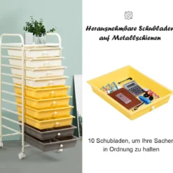 Rollwagen Bad Rollcontainer Beistellwagen mit 10 Schubladen Transparent/Bunt/Schwarz/Gelb 33 x 37 x 86 cm