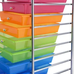 Rollwagen Bad Rollcontainer Beistellwagen mit 10 Schubladen Transparent/Bunt/Schwarz/Gelb 33 x 37 x 86 cm