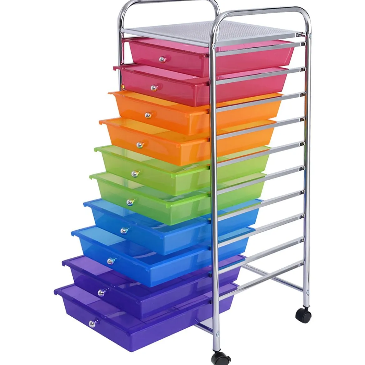 Rollwagen Bad Rollcontainer Beistellwagen mit 10 Schubladen Transparent/Bunt/Schwarz/Gelb 33 x 37 x 86 cm