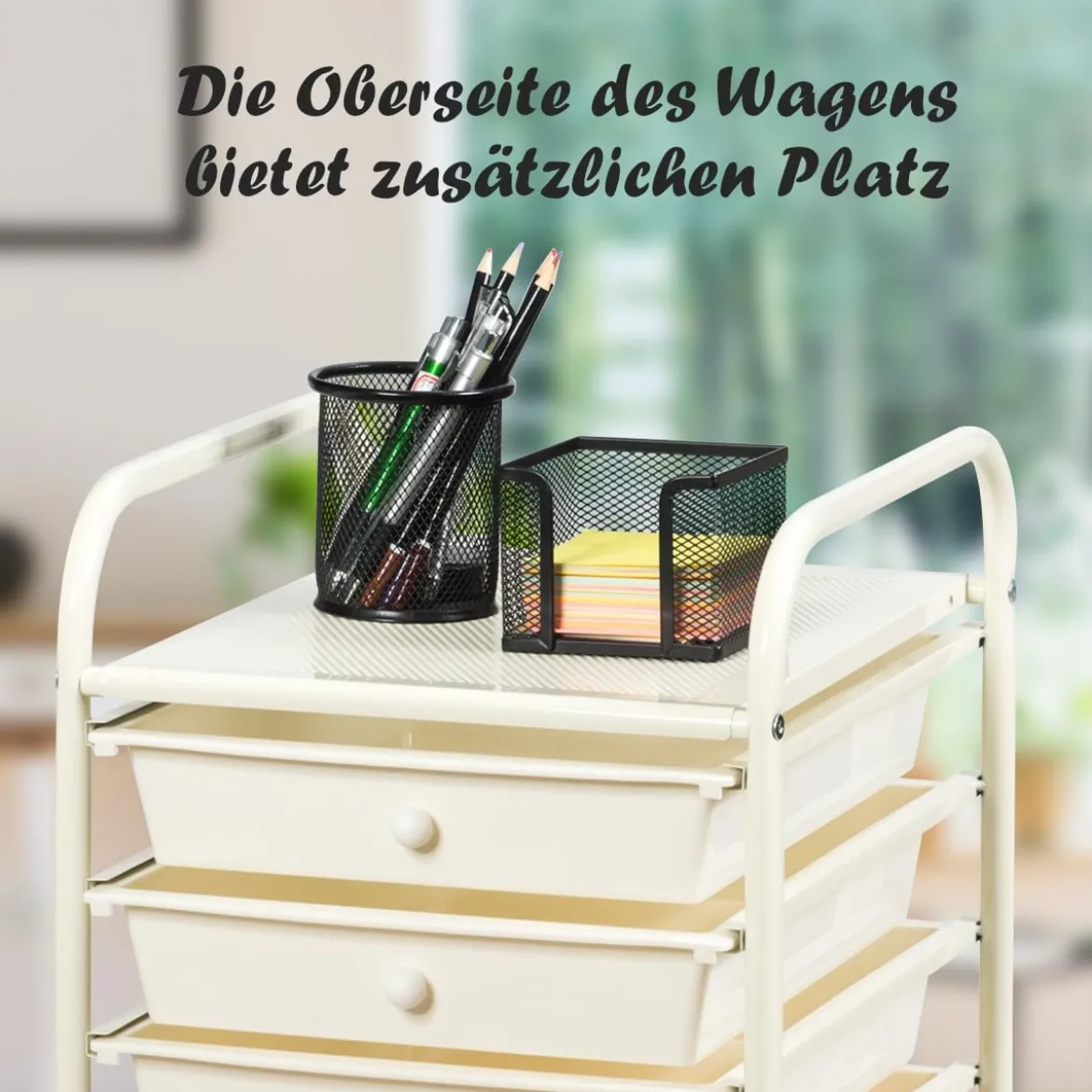 Rollwagen Bad Rollcontainer Beistellwagen mit 10 Schubladen Transparent/Bunt/Schwarz/Gelb 33 x 37 x 86 cm