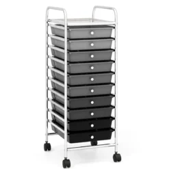 Rollwagen Bad Rollcontainer Beistellwagen mit 10 Schubladen Transparent/Bunt/Schwarz/Gelb 33 x 37 x 86 cm