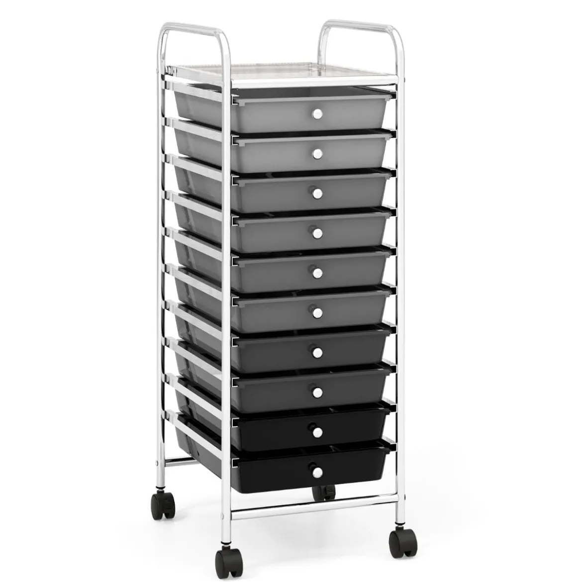 Rollwagen Bad Rollcontainer Beistellwagen mit 10 Schubladen Transparent/Bunt/Schwarz/Gelb 33 x 37 x 86 cm