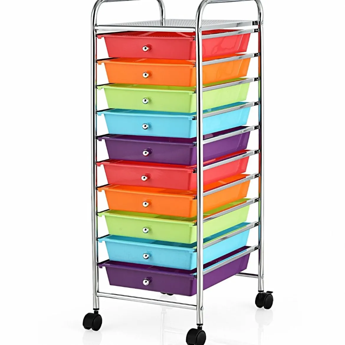Rollwagen Bad Rollcontainer Beistellwagen mit 10 Schubladen Transparent/Bunt/Schwarz/Gelb 33 x 37 x 86 cm