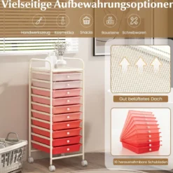 Rollwagen Bad Rollcontainer Beistellwagen mit 10 Schubladen Transparent/Bunt/Schwarz/Gelb 33 x 37 x 86 cm
