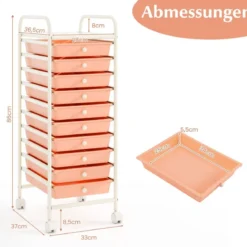 Rollwagen Bad Rollcontainer Beistellwagen mit 10 Schubladen Transparent/Bunt/Schwarz/Gelb 33 x 37 x 86 cm