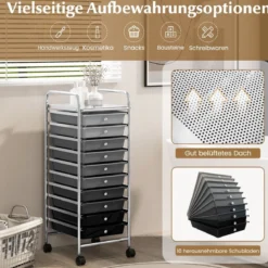 Rollwagen Bad Rollcontainer Beistellwagen mit 10 Schubladen Transparent/Bunt/Schwarz/Gelb 33 x 37 x 86 cm