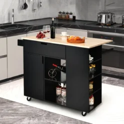 Rollwagen Kücheninsel mit Ausziehbarer Arbeitsfläche 124 x 76 x 92 cm Schwarz