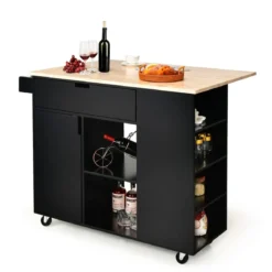 Rollwagen Kücheninsel mit Ausziehbarer Arbeitsfläche 124 x 76 x 92 cm Schwarz