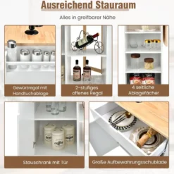 Rollwagen Kücheninsel mit Ausziehbarer Arbeitsfläche 124 x 76 x 92 cm Weiß