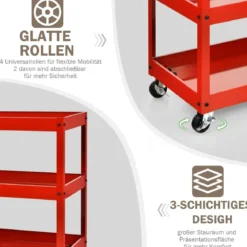 Rollwagen Küchewagen Metall Servierwagen Allzweckwagen mit flexiblen Rädern 76 x 38 x 79 cm Rot