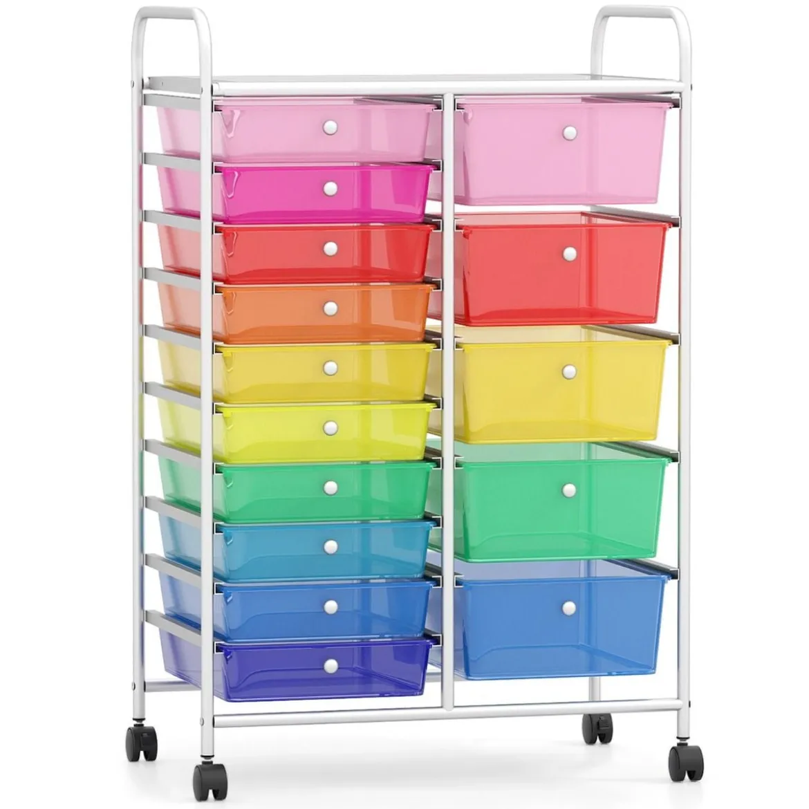 Rollwagen mit 10 Schubladen Trolley mit verchromtem Metallrahmen und abschließbaren Universalrollen Organizer Bunt 38 x 32 x 97 cm