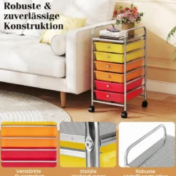 Rollwagen mit 6 Stapelbaren Schubladen & Leichtgängigen Schienen Rollcontainer Regenbogen Bunt