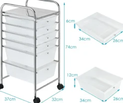 Rollwagen mit 6 stapelbaren Schubladen & Metallgestell & Ablagefläche Transparent
