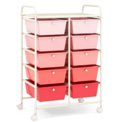 Rollwagen mit 10 Stapelbaren Schubladen Schubladenwagen Rollcontainer Badrollwagen