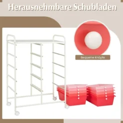Rollwagen mit 10 Stapelbaren Schubladen Schubladenwagen Rollcontainer Badrollwagen