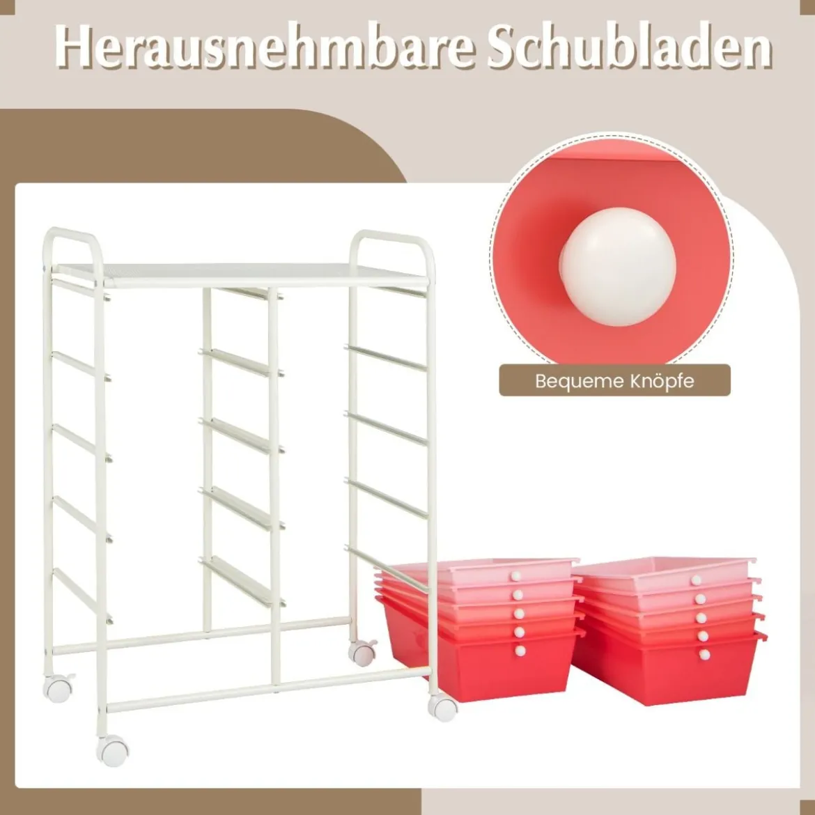 Rollwagen mit 10 Stapelbaren Schubladen Schubladenwagen Rollcontainer Badrollwagen