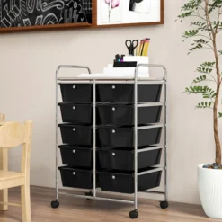 Rollwagen mit 10 Stapelbaren Schubladen Schubladenwagen Rollcontainer Badrollwagen